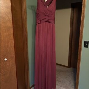 David's Bridal Rosewood Ruched V-Neck Maxi Dress